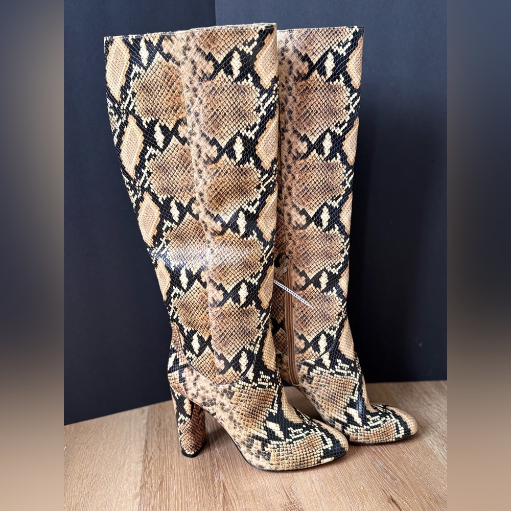 Antonio Melani Women’s Black & Tan Snakeskin Leather Knee High Boot Size 8M